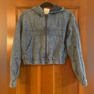Harper Heritage Hooded Denim Zip Up Cropped Jacket Size Medium